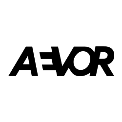 Schwarz-weißes AEVOR-Logo mit spiegelverkehrtem E