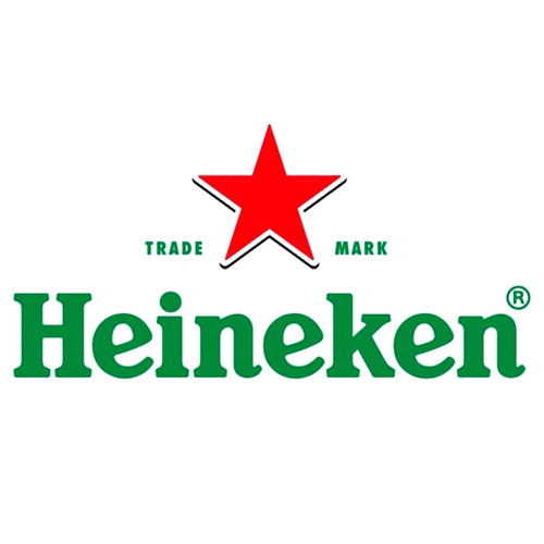 Heineken Logo mit grünem Schriftzug rotem fünfzackigem Stern und Schriftzug Trade Mark