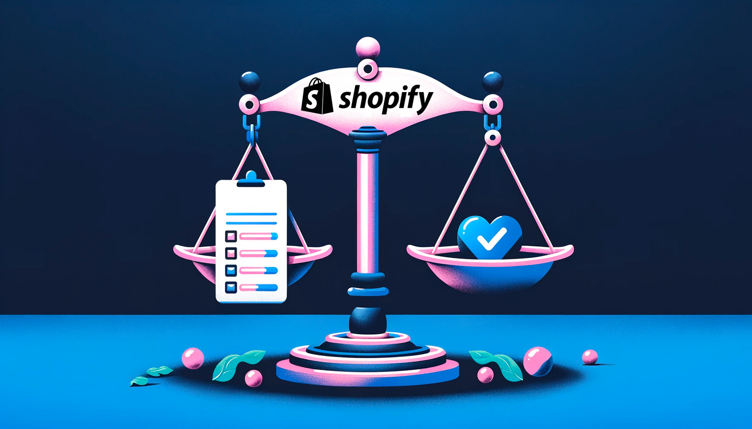 Vorteile und Nachteile Shopify Illustration mit einer Waage