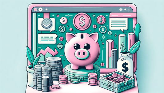 Vorschaubild des Blogs zu Shopify Preisen mit Münzen, einem Dasboard und einem Sparschwein